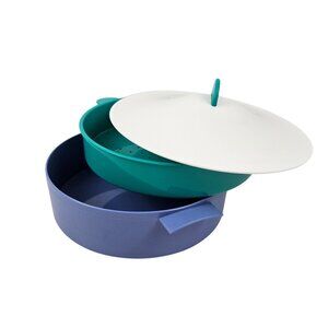 Tupperware Micro Steamer Cooker Lid Insert Blue White Green Vintage USA 3066